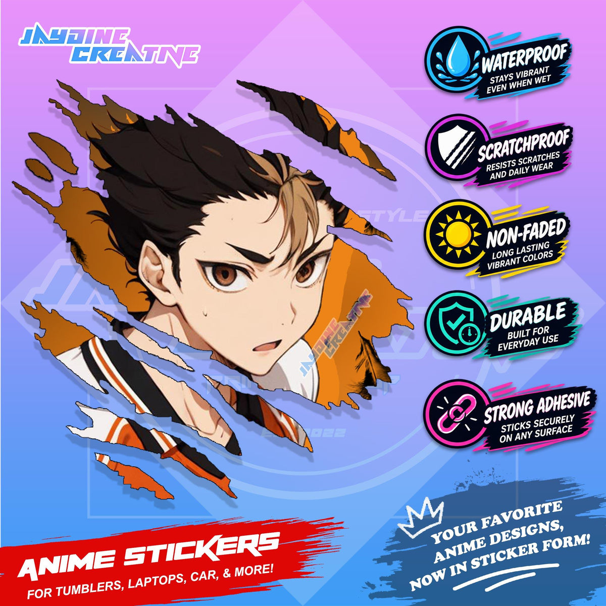 Haikyu Anime Inspired Scratch Sticker Waterproof Vinyl for Helmet, Motorcycle, Car, Laptop & Tumbler