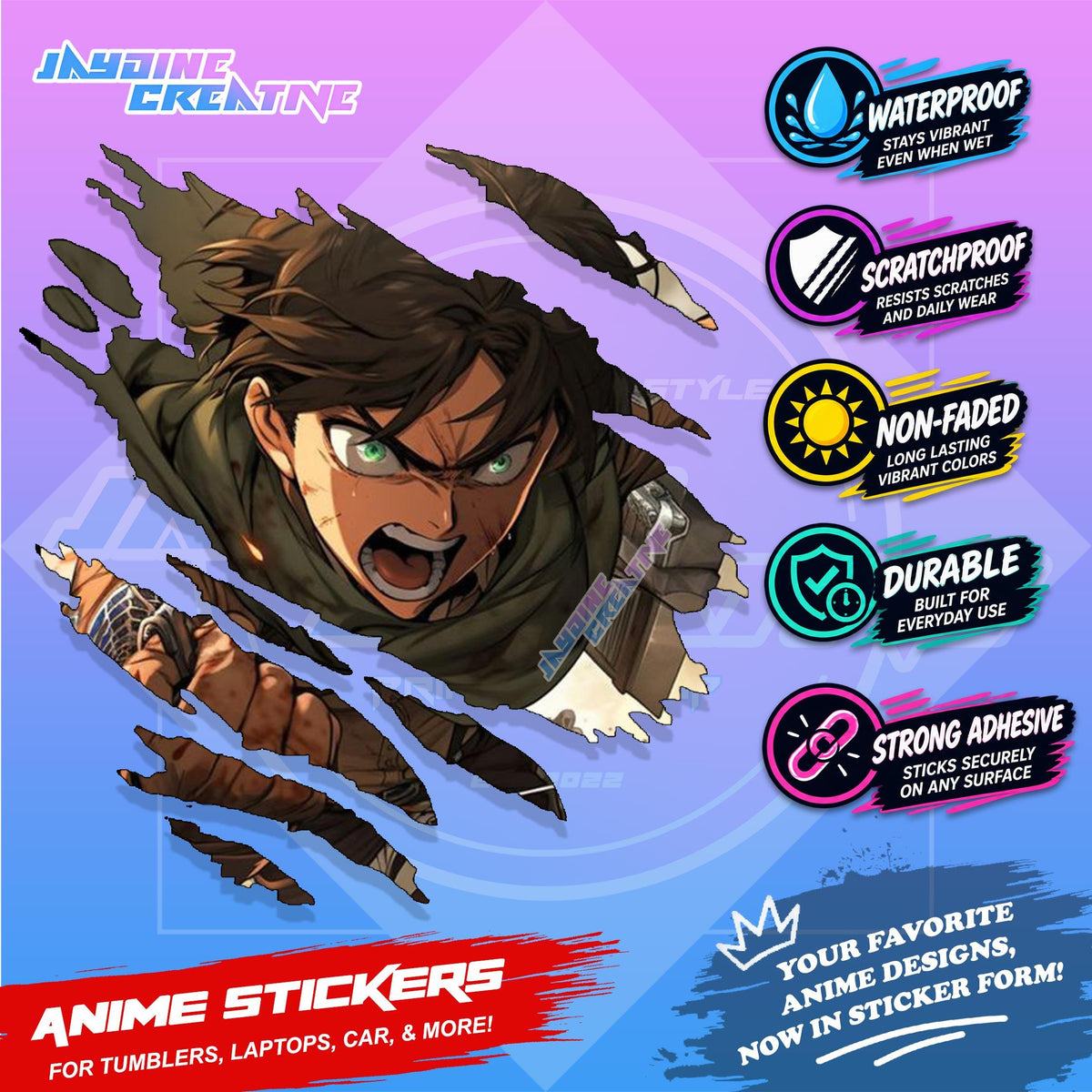 Attack on Titan Anime Inspired Scratch Sticker Waterproof Vinyl for Helmet Motorcycle, Car & Tumbler