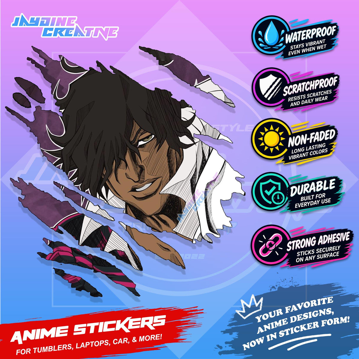 Bleach Anime Inspired Scratch Sticker Waterproof Vinyl for Helmet, Motorcycle, Car, Laptop & Tumbler