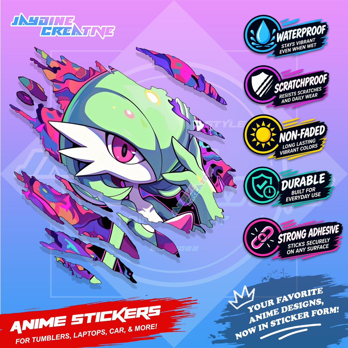 Pokemon Inspired Scratch Sticker | Waterproof Vinyl for Helmet, Motorcycle, Car & Tumbler