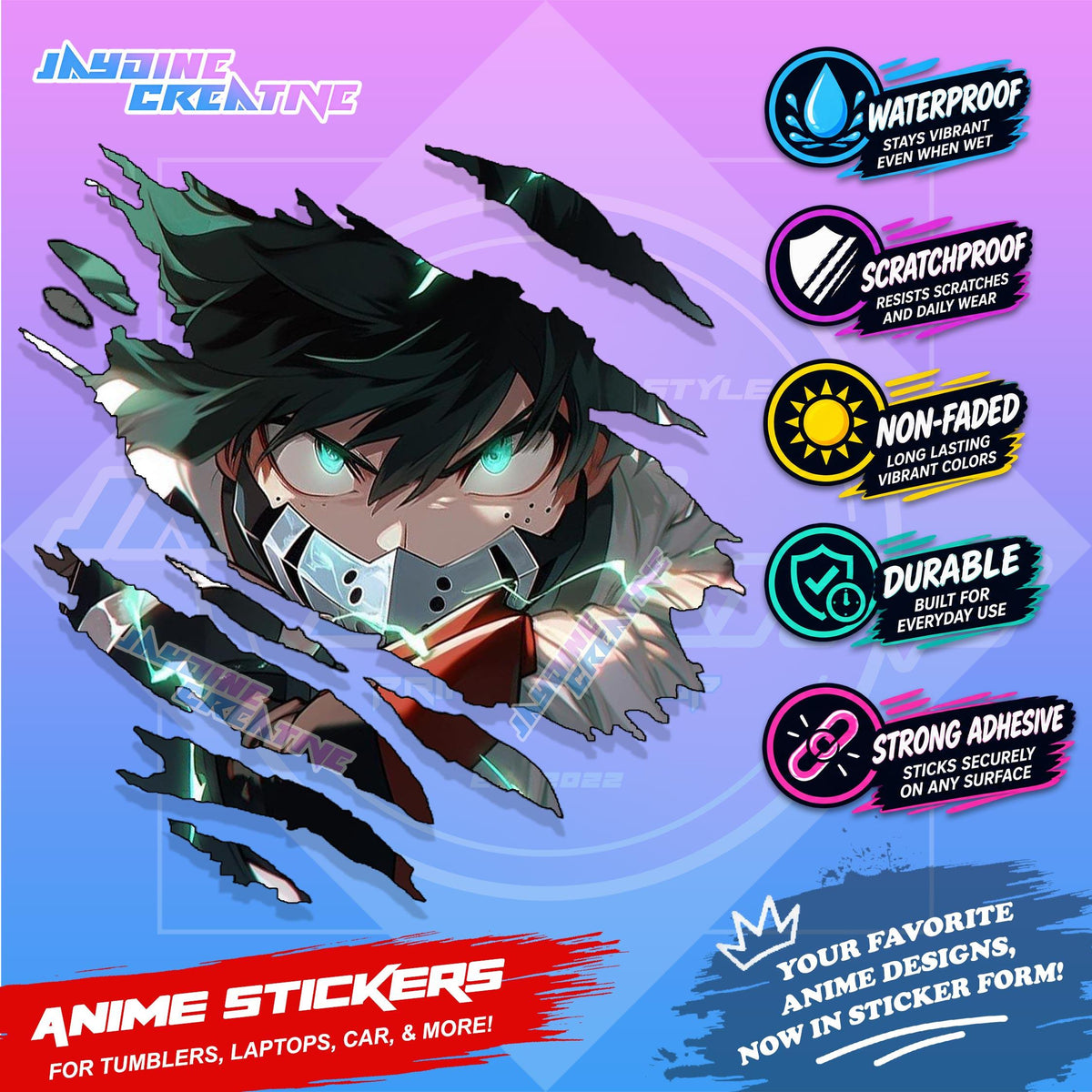 All  Anime Inspired Scratch Sticker Waterproof Vinyl for Helmet, Motorcycle, Car, Laptop, Phone & Tumbler
