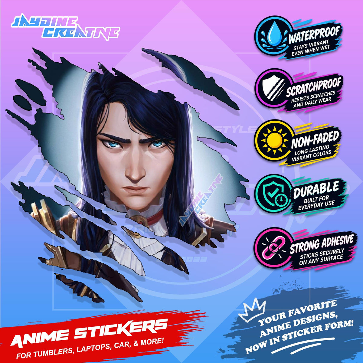 Arcane League of Legends Scratch Design Sticker | Waterproof Vinyl for Helmet, Motorcycle & Tumbler