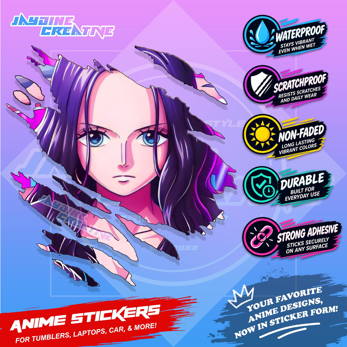 One Piece Anime Inspired Scratch Sticker Waterproof Vinyl for Helmet, Motorcycle, Car, Laptop, Phone & Tumbler