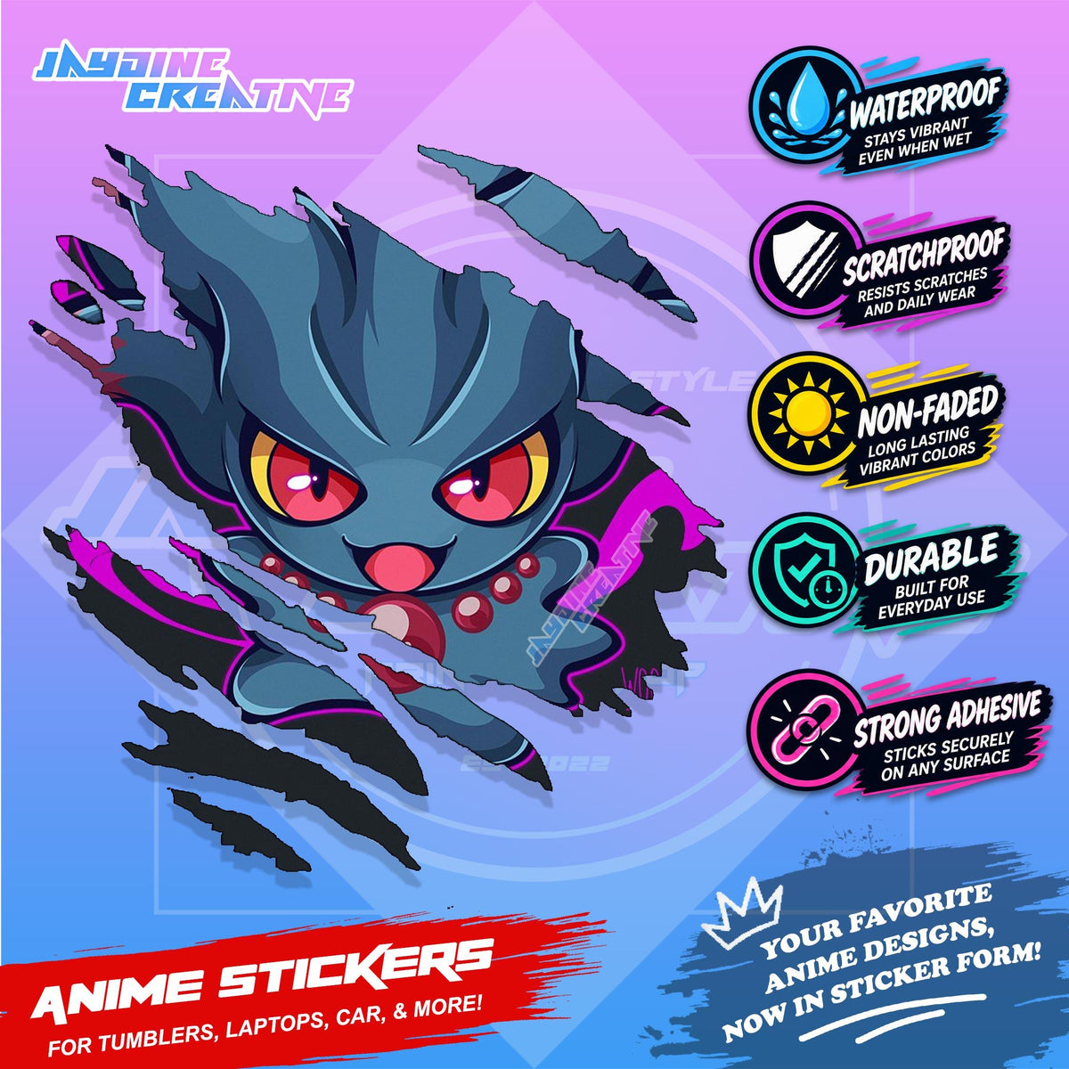 Pokemon Inspired Scratch Sticker | Waterproof Vinyl for Helmet, Motorcycle, Car & Tumbler