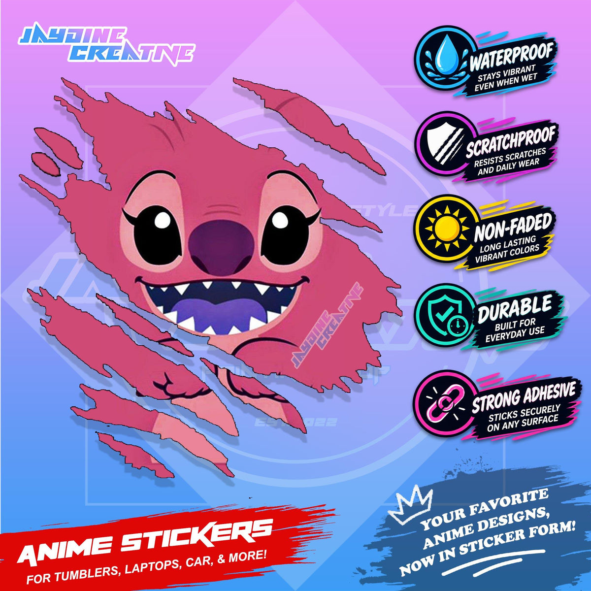 Kids Edition Cartoon Inspired Scratch Sticker Waterproof Vinyl for Helmet, Motorcycle, Car & Tumbler