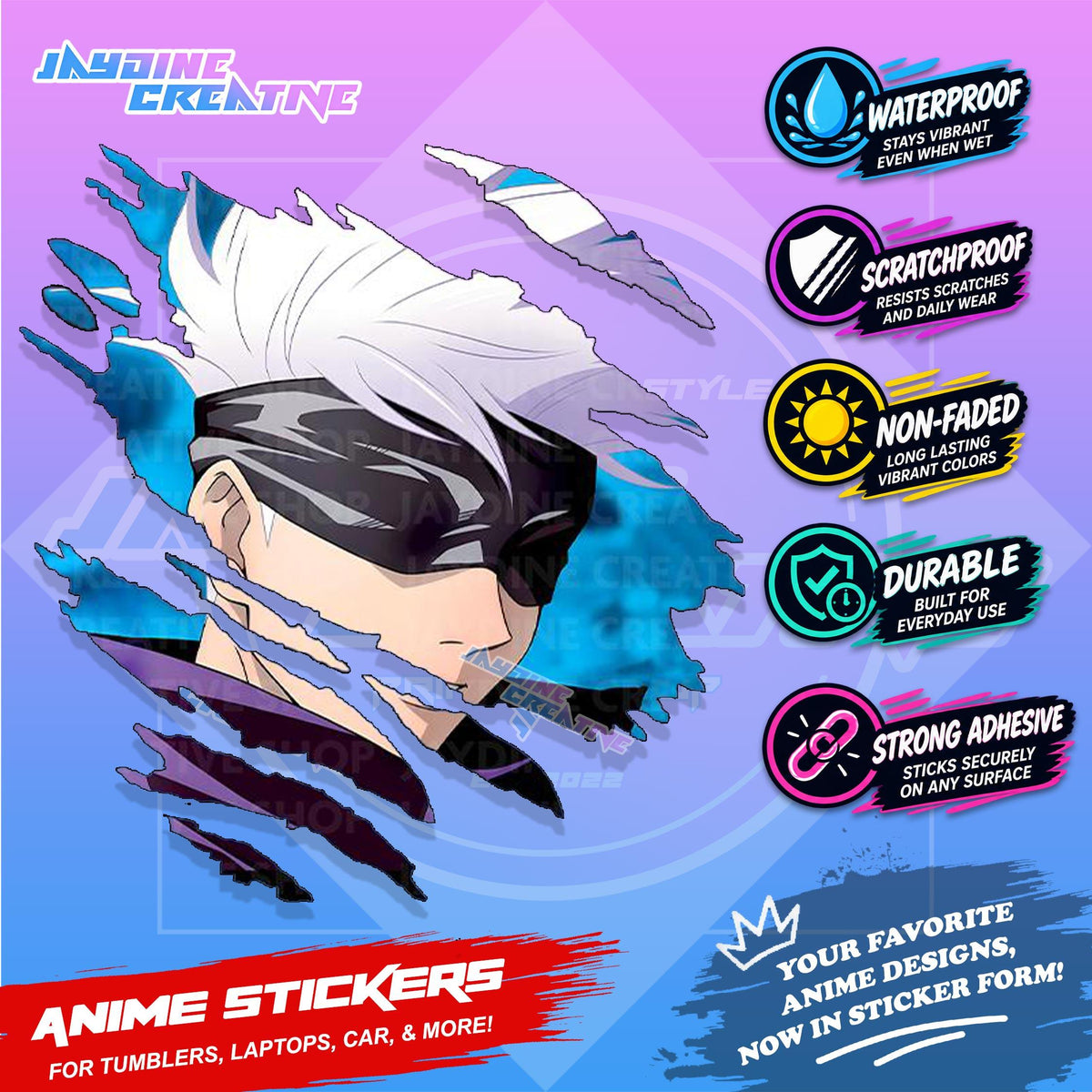 Jujutsu Kaisen Inspired Scratch Sticker | Waterproof Vinyl for Helmet, Motorcycle, Car & Tumbler