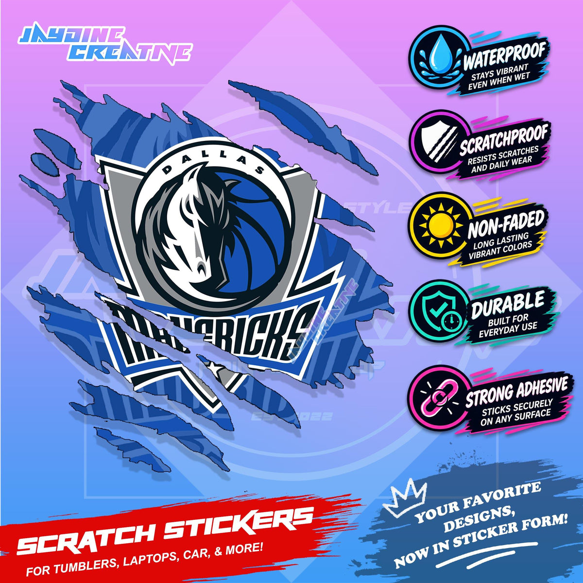 Basketball Team Inspired Scratch Sticker Waterproof Vinyl for Helmet, Motorcycle, Car, Laptop & Tumbler
