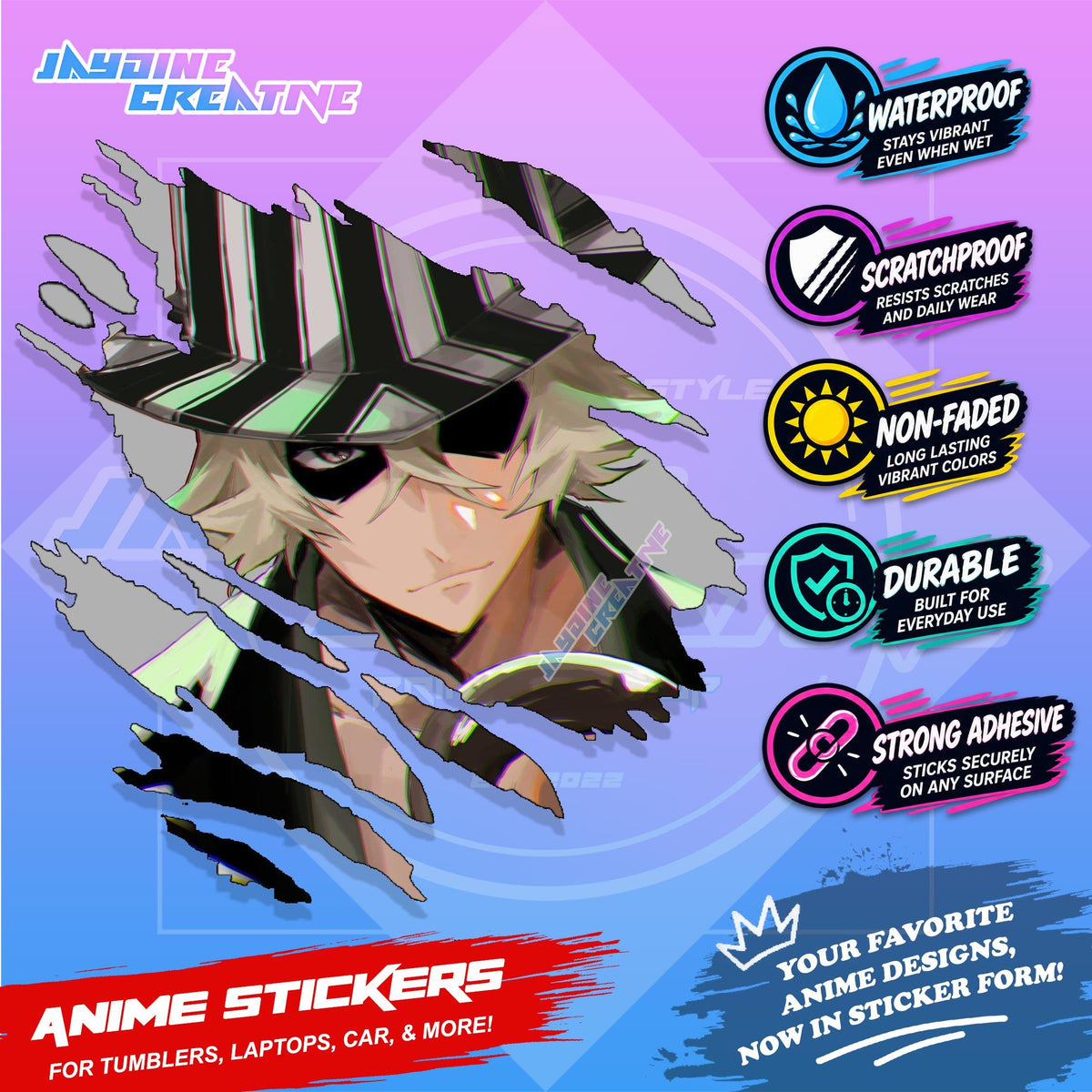 Bleach Anime Inspired Scratch Sticker Waterproof Vinyl for Helmet, Motorcycle, Car, Laptop & Tumbler