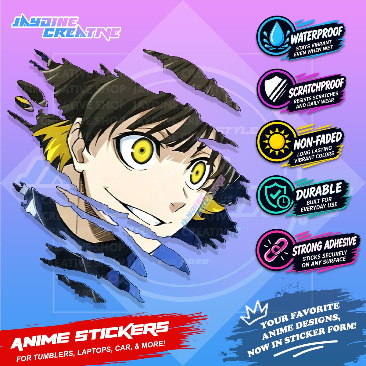 Blue lock Anime Scratch Sticker | Waterproof Vinyl for Helmet, Motorcycle, Car, Laptop & Tumbler