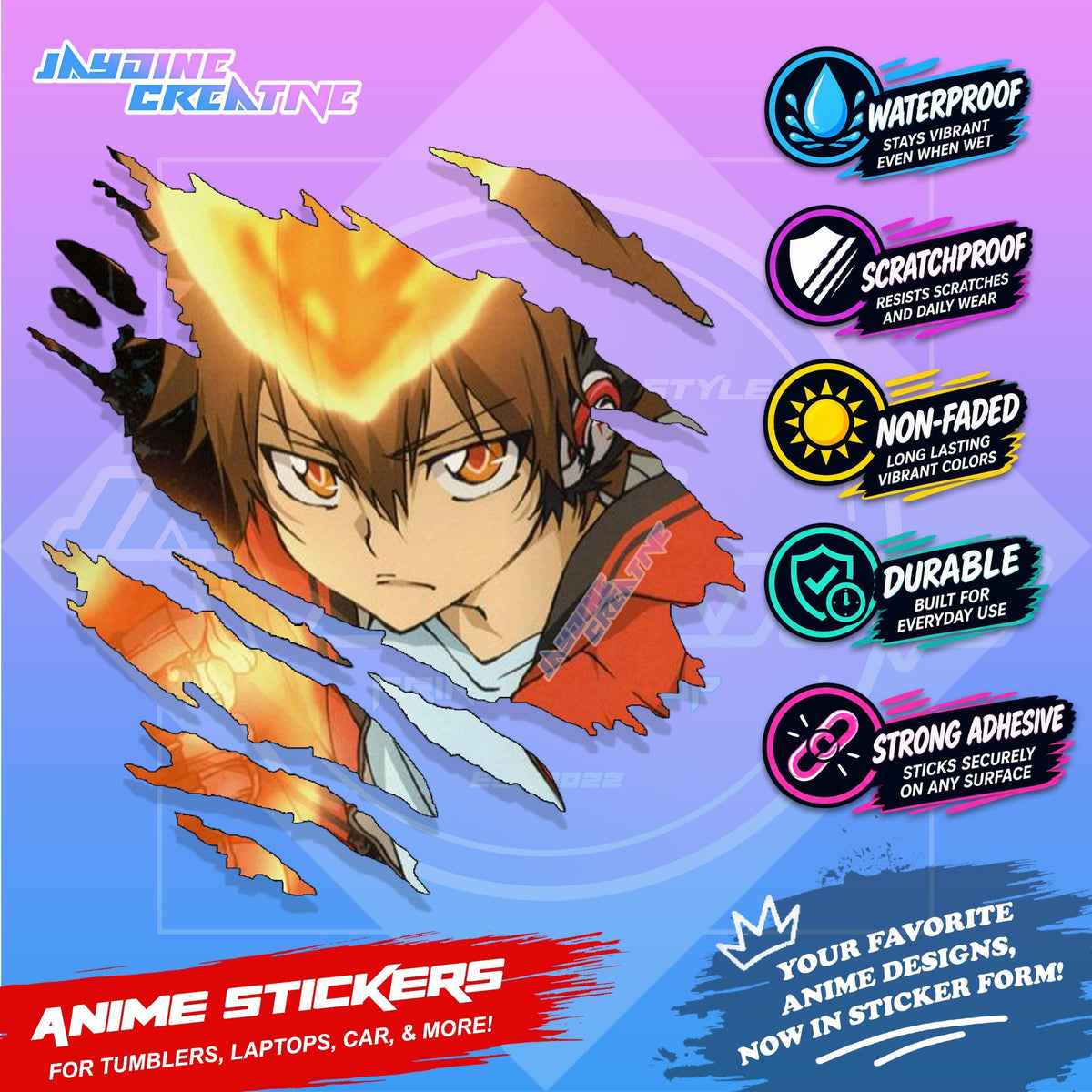 Hitman Reborn Anime Scratch Sticker | Waterproof Vinyl for Helmet, Motorcycle, Car, Laptop & Tumbler
