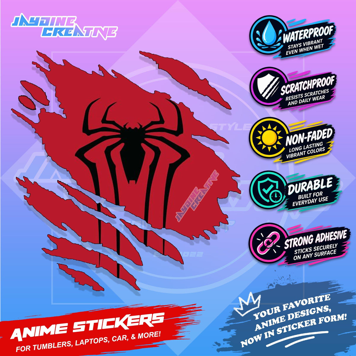 Spiderman Inspired Scratch Sticker Waterproof Vinyl for Helmet, Motorcycle, Car, Laptop & Tumbler