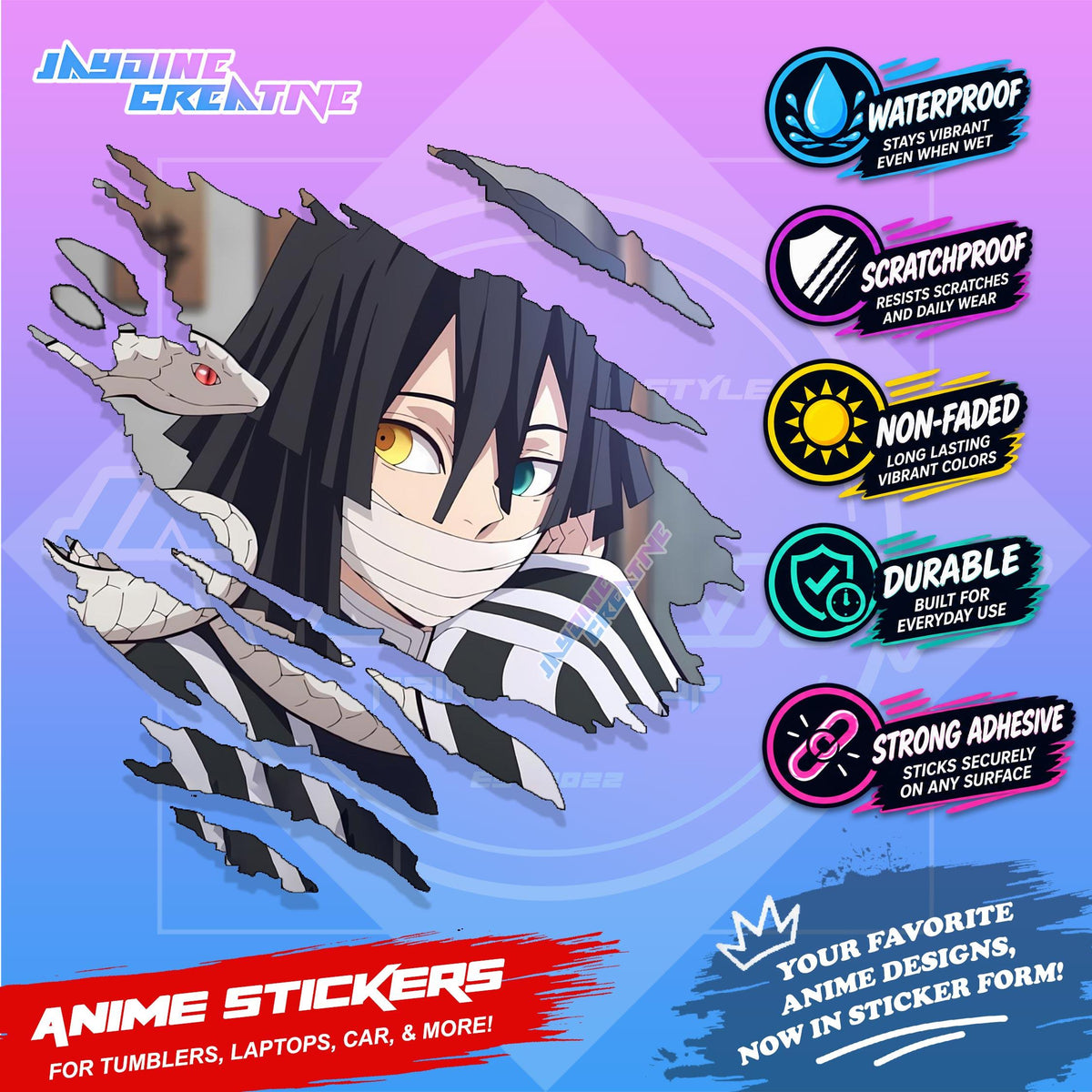 Demon Slayer Anime Inspired Scratch Sticker | Waterproof Vinyl for Helmet, Motorcycle & Tumbler