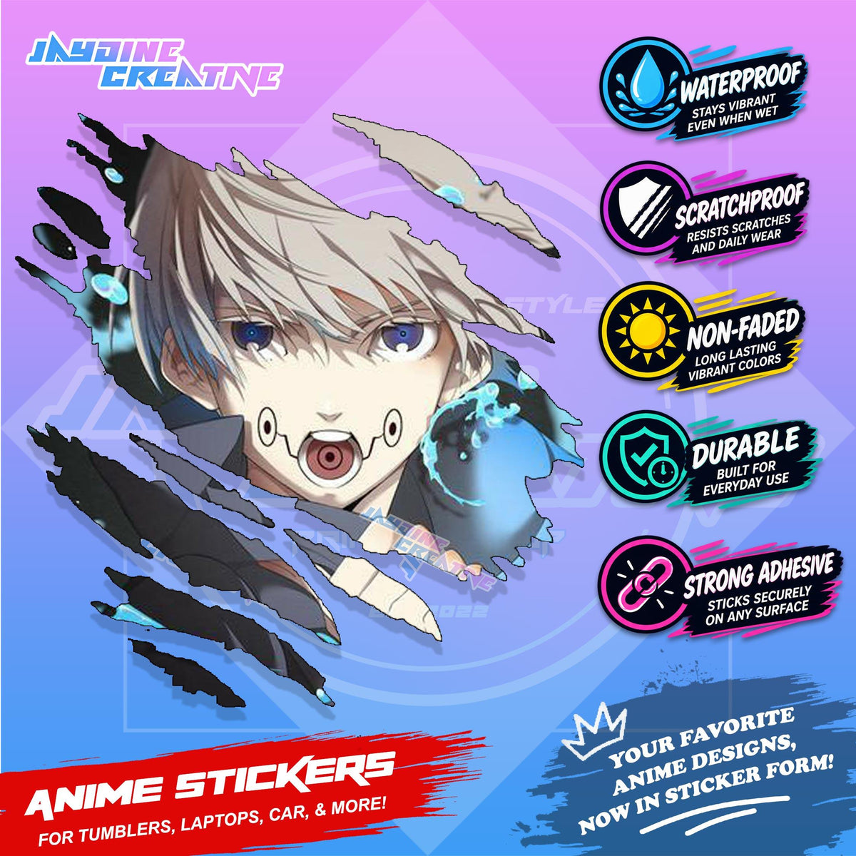 Jujutsu Kaisen Inspired Scratch Sticker | Waterproof Vinyl for Helmet, Motorcycle, Car & Tumbler