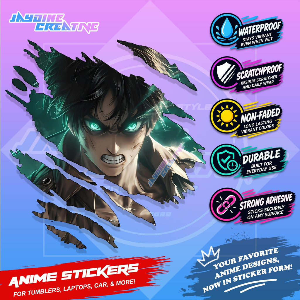Attack on Titan Anime Inspired Scratch Sticker Waterproof Vinyl for Helmet Motorcycle, Car & Tumbler