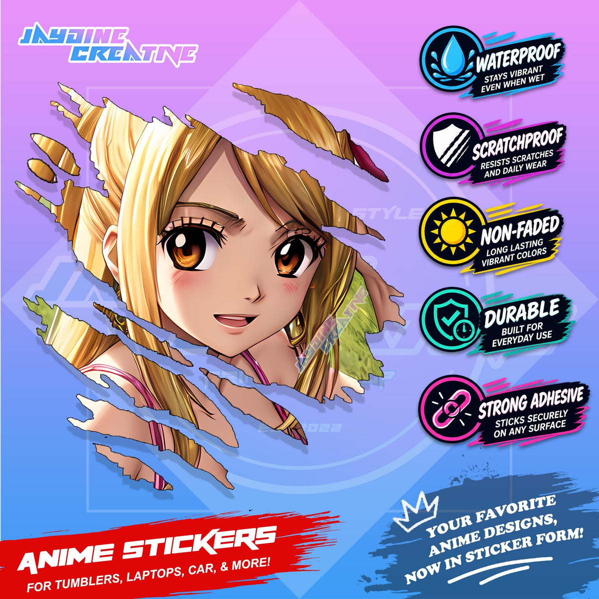 Fairy Tail Anime Inspired Scratch Sticker | Waterproof Vinyl for Helmet, Motorcycle Laptop & Tumbler