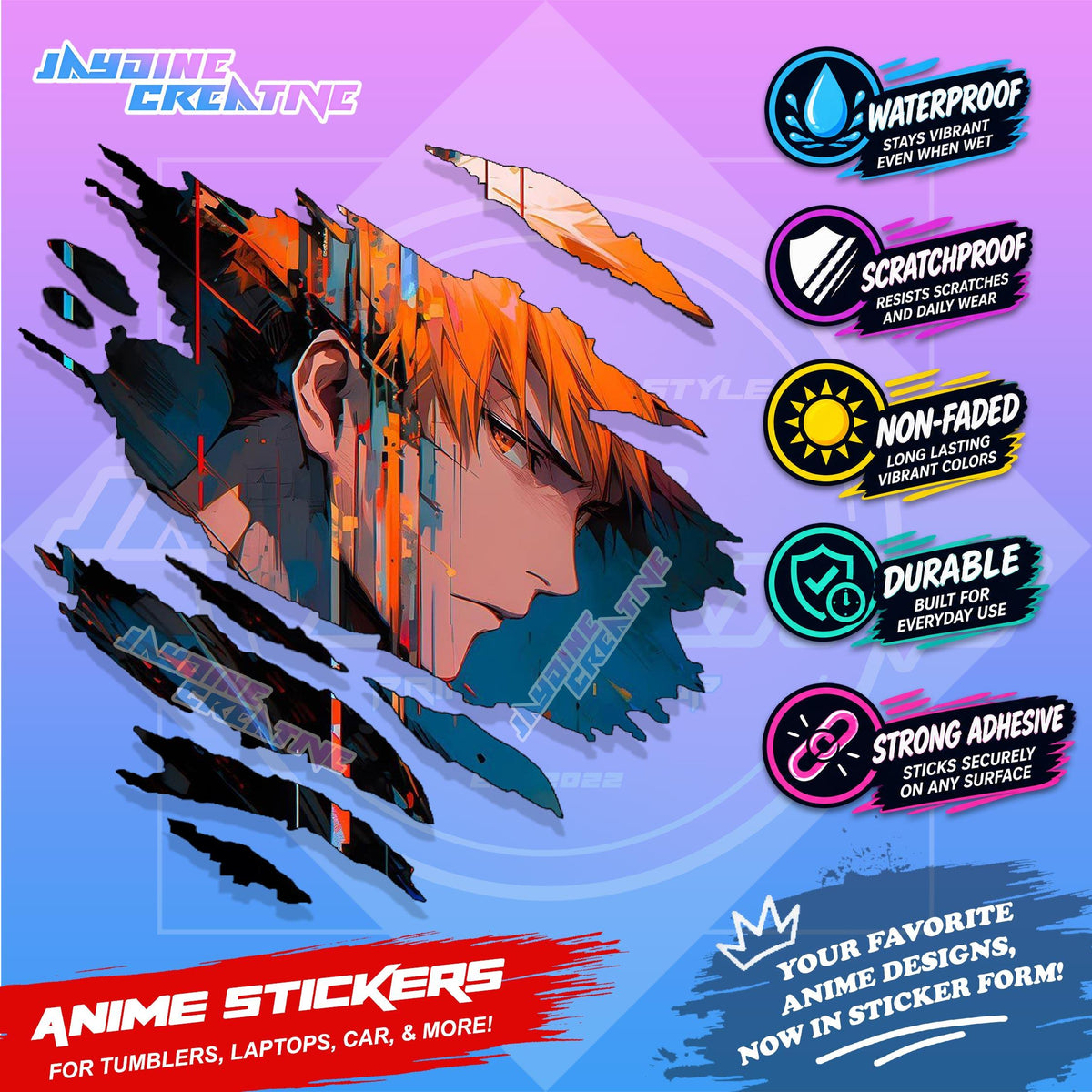All  Anime Inspired Scratch Sticker Waterproof Vinyl for Helmet, Motorcycle, Car, Laptop, Phone & Tumbler