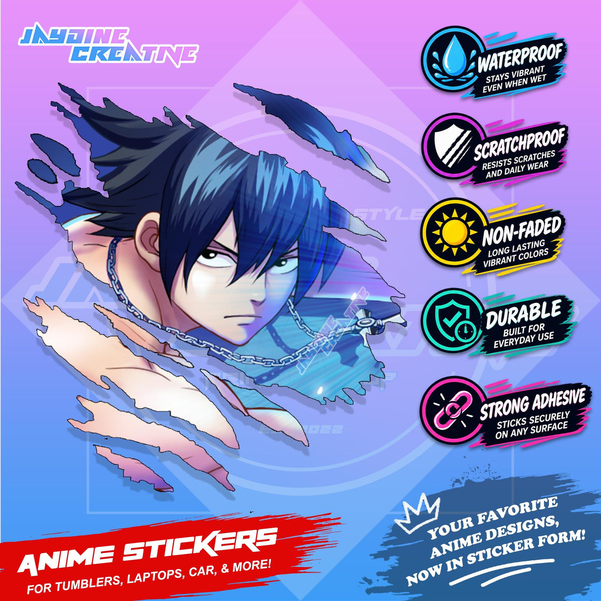 Fairy Tail Anime Inspired Scratch Sticker | Waterproof Vinyl for Helmet, Motorcycle Laptop & Tumbler