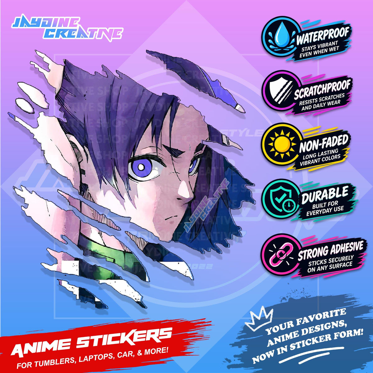 Blue lock Anime Scratch Sticker | Waterproof Vinyl for Helmet, Motorcycle, Car, Laptop & Tumbler