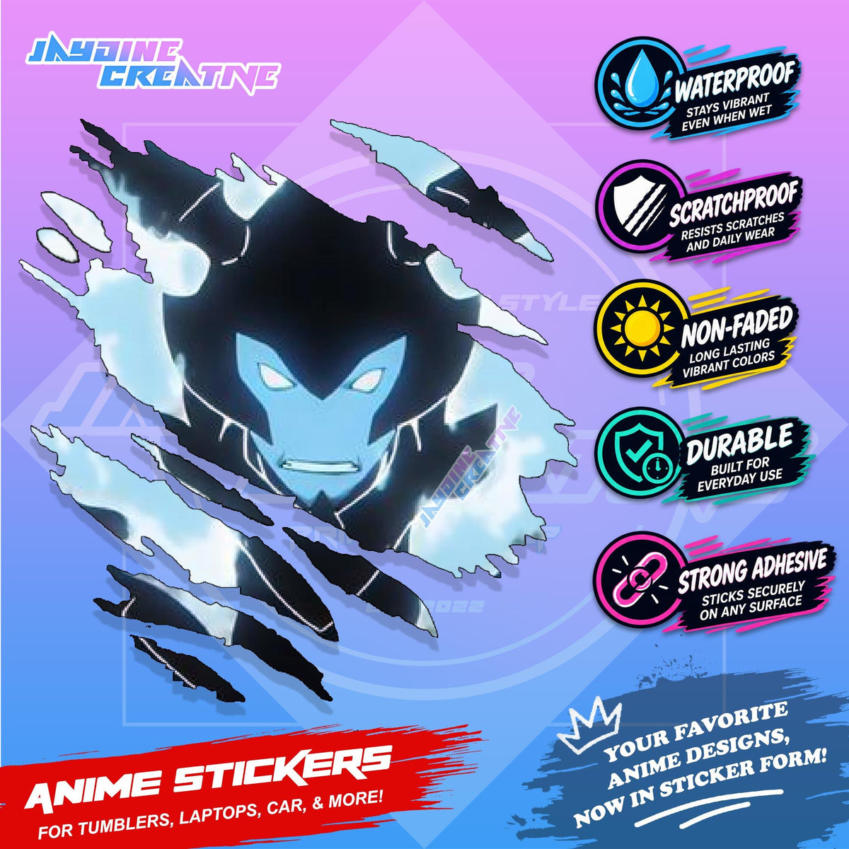 Solo Leveling Inspired Scratch Sticker | Waterproof Vinyl for Helmet, Motorcycle, Car & Tumbler