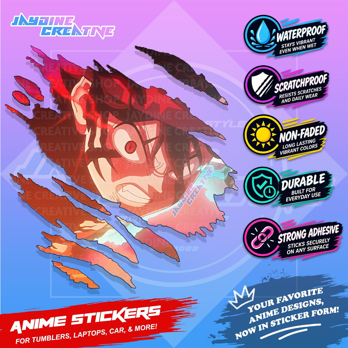 Black Clover Inspired Scratch Sticker Waterproof Vinyl for Helmet, Motorcycle, Car, Laptop & Tumbler