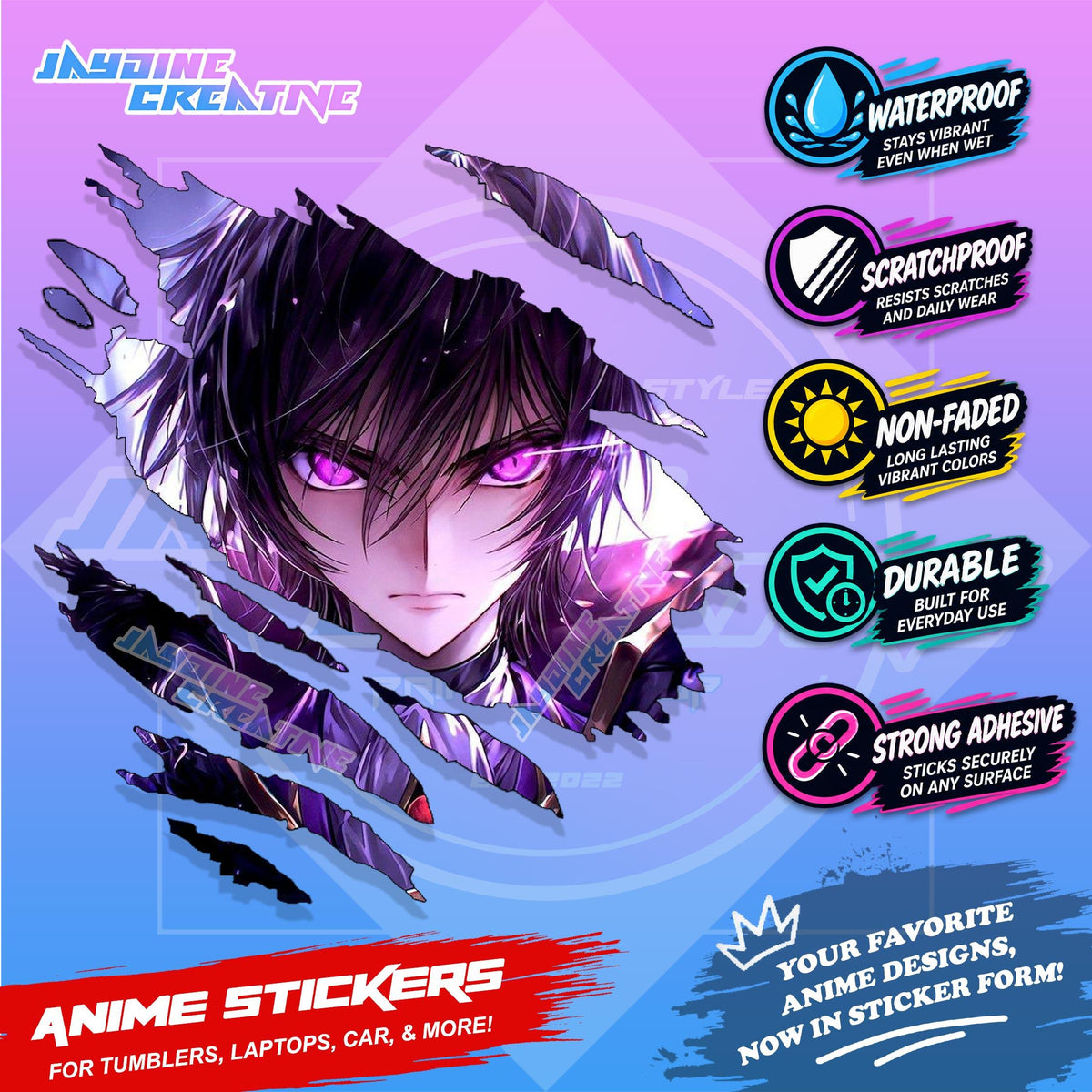 All Anime Anime Inspired Set 2  Anime Inspired Scratch Sticker Waterproof Vinyl for Helmet, Motorcycle, Car, Laptop & Tumbler