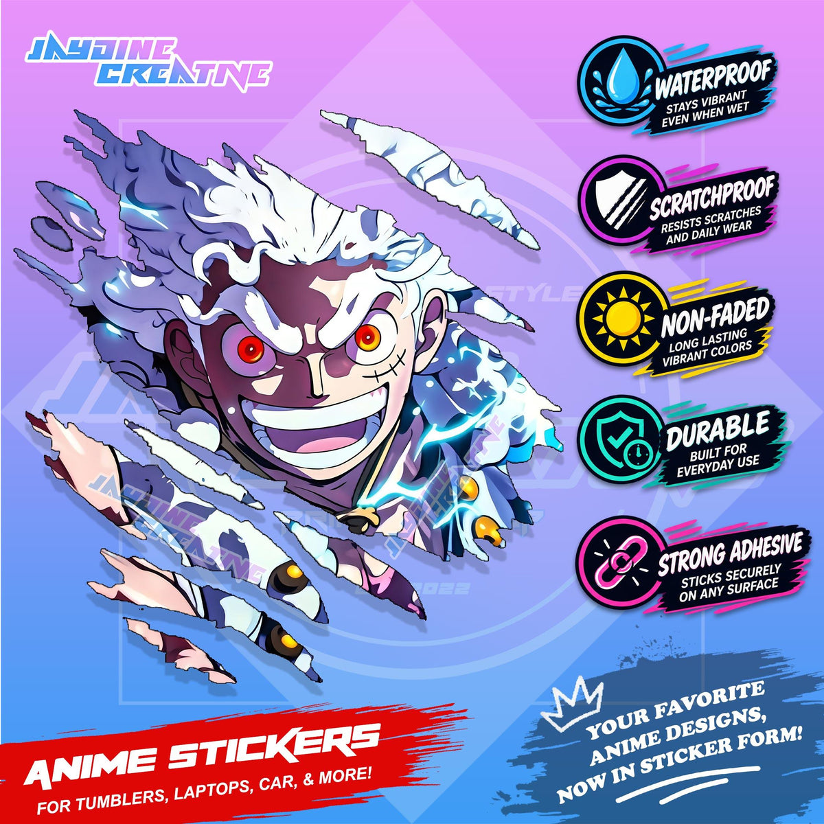 New One Piece Anime Inspired Scratch Sticker Waterproof Vinyl for Helmet, Motorcycle, Car & Tumbler
