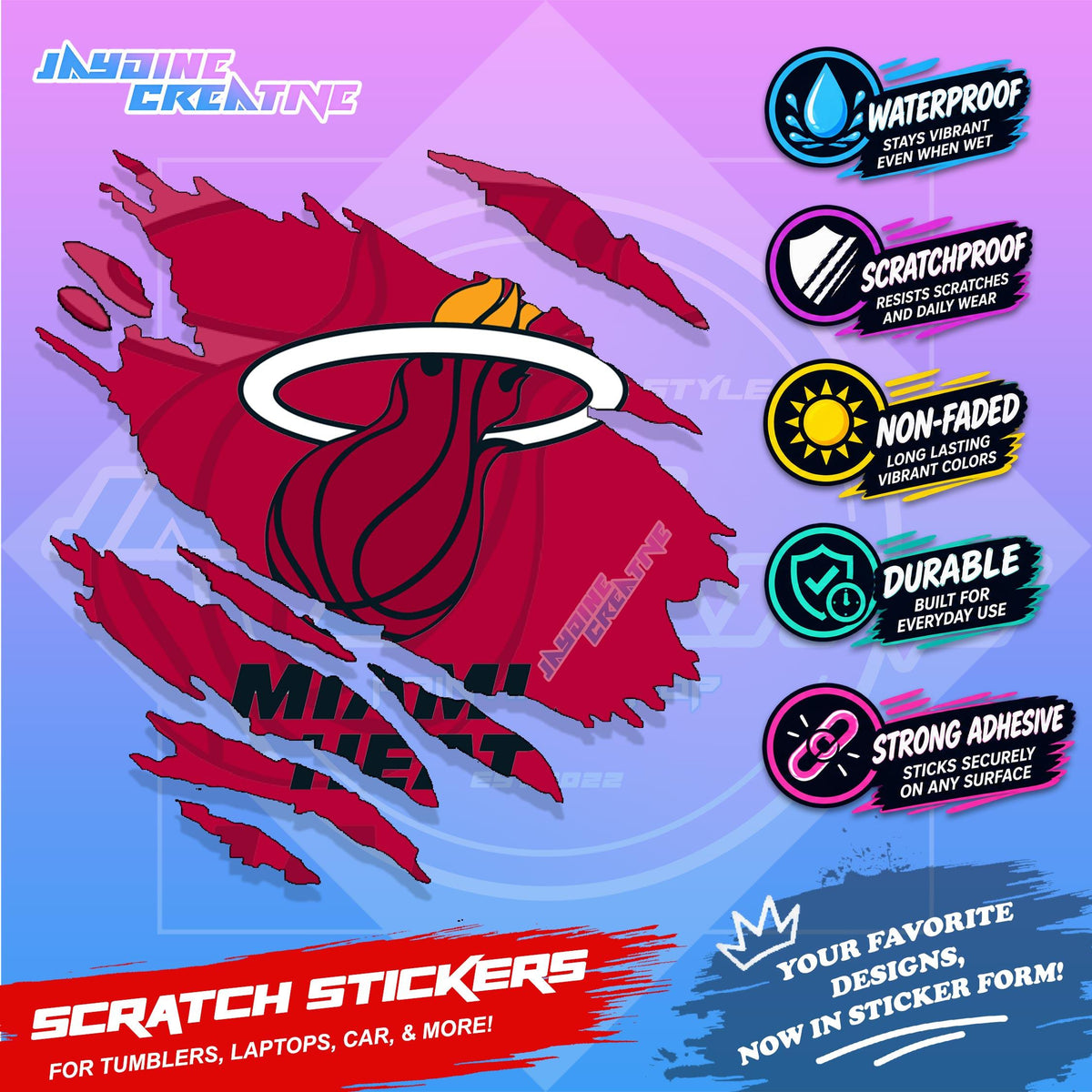 Basketball Team Inspired Scratch Sticker Waterproof Vinyl for Helmet, Motorcycle, Car, Laptop & Tumbler