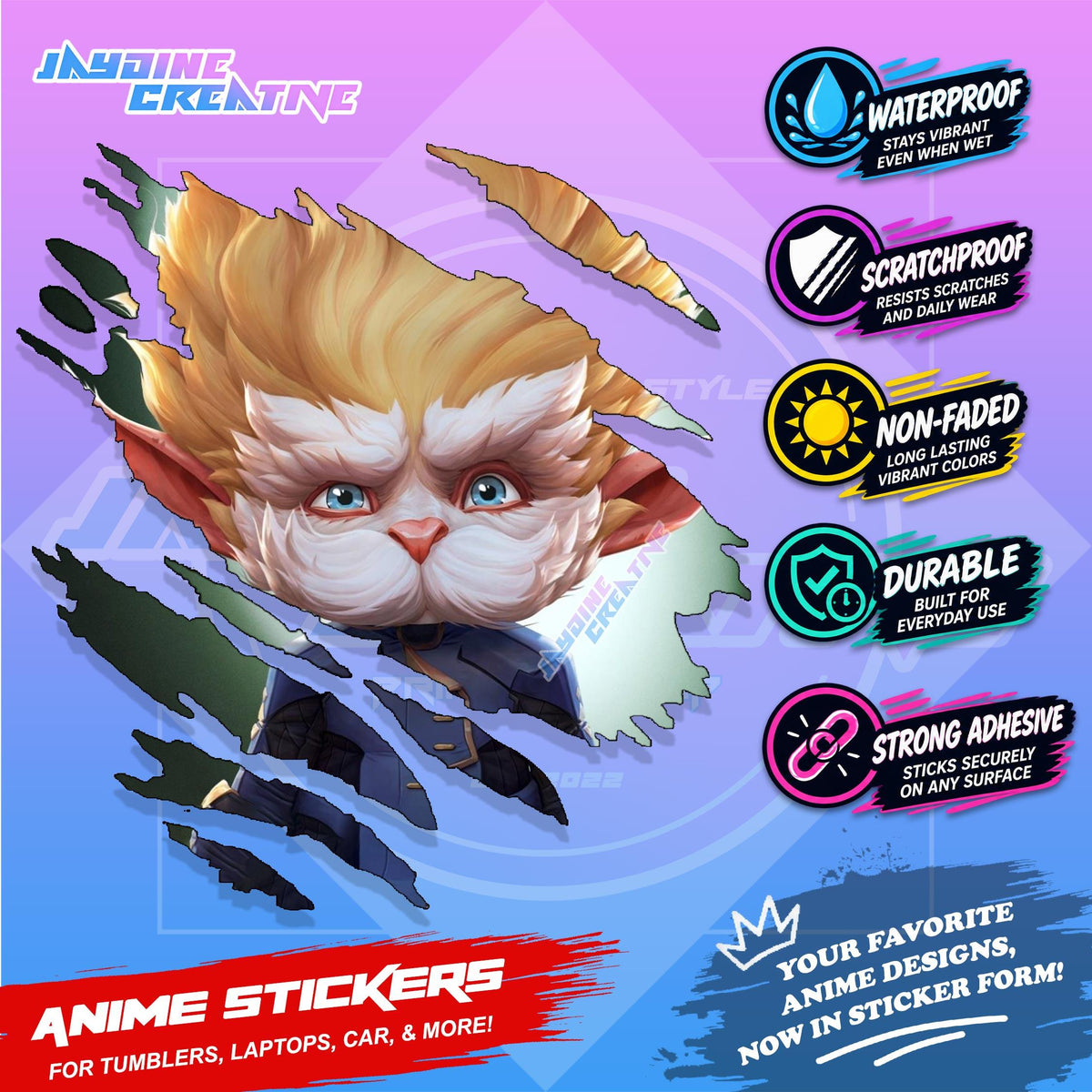 Arcane League of Legends Scratch Design Sticker | Waterproof Vinyl for Helmet, Motorcycle & Tumbler