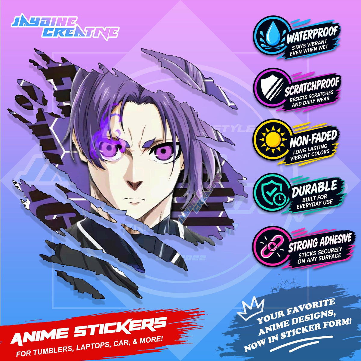 Blue lock Anime Scratch Sticker | Waterproof Vinyl for Helmet, Motorcycle, Car, Laptop & Tumbler