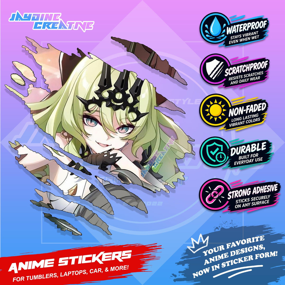 Honkai Impact 3rd Inspired Scratch Sticker Waterproof Vinyl for Helmet, Motorcycle, Car & Tumbler