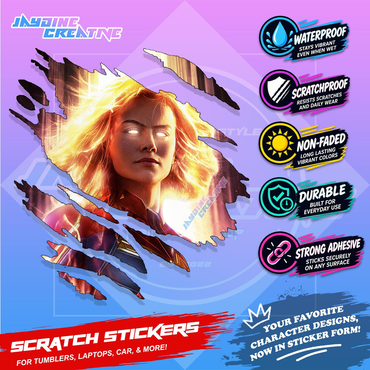 Avengers Marvel Inspired Scratch Sticker Waterproof Vinyl for Helmet, Motorcycle, Car & Tumbler