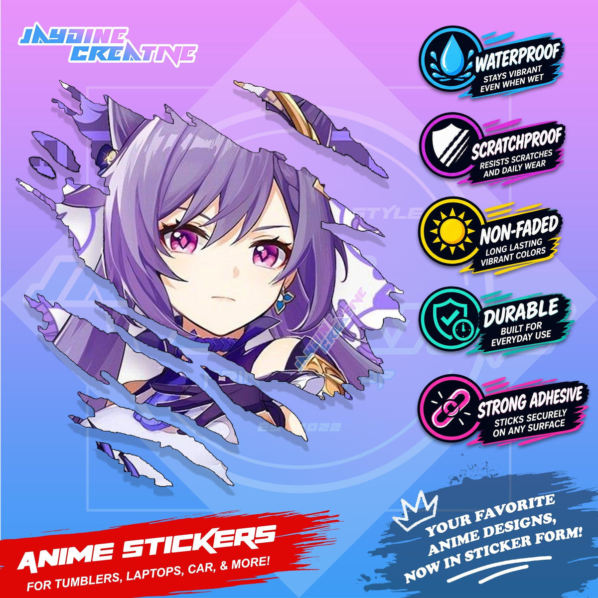 Genshin Impact Inspired Scratch Sticker | Waterproof Vinyl for Helmet, Motorcycle, Laptop & Tumbler