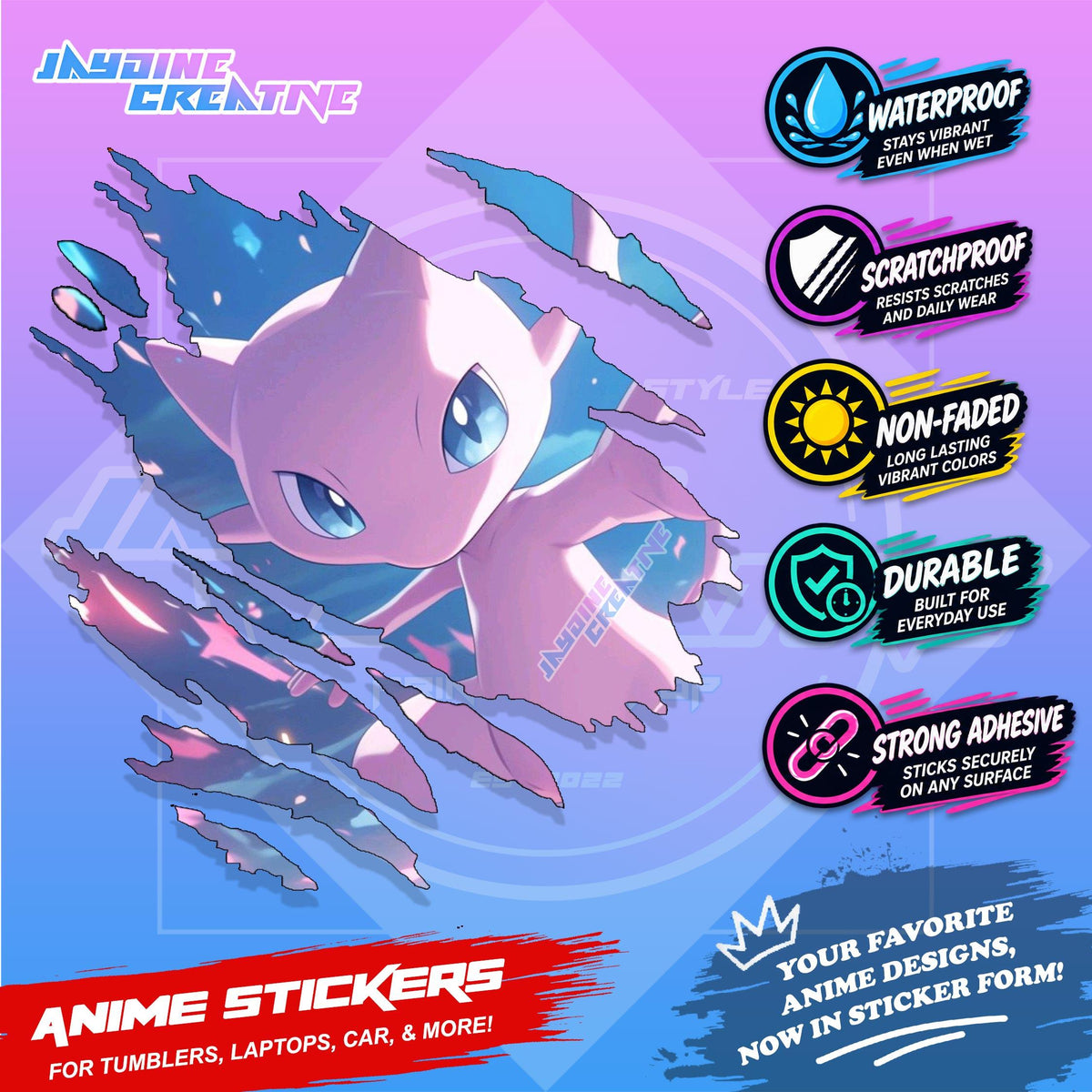 Pokemon Inspired Scratch Sticker | Waterproof Vinyl for Helmet, Motorcycle, Car & Tumbler