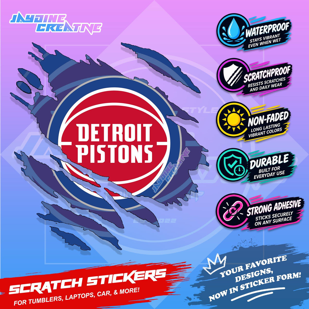 Basketball Team Inspired Scratch Sticker Waterproof Vinyl for Helmet, Motorcycle, Car, Laptop & Tumbler