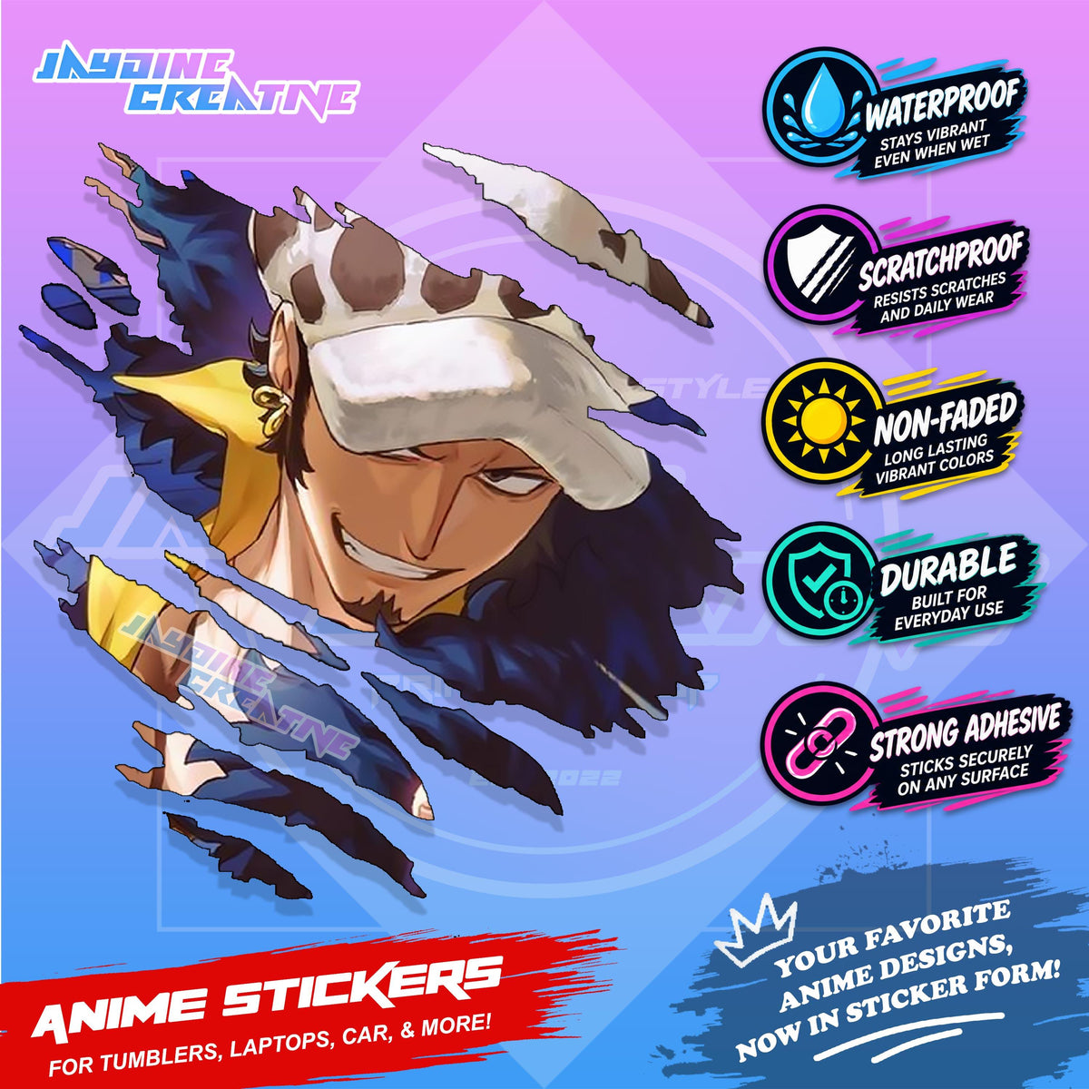 One Piece Anime Inspired Scratch Sticker Waterproof Vinyl for Helmet, Motorcycle, Car, Laptop, Phone & Tumbler
