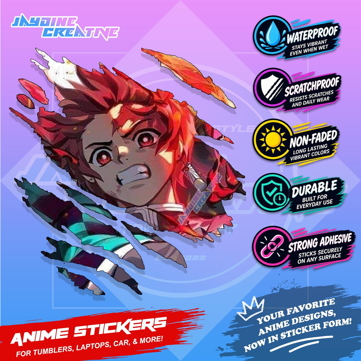 Demon Slayer Anime Inspired Scratch Sticker | Waterproof Vinyl for Helmet, Motorcycle & Tumbler