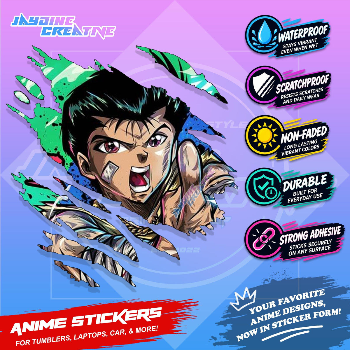Yu yu Hakusho Ghost Fighter Scratch Sticker Waterproof Vinyl for Helmet Motorcycle, Laptop & Tumbler