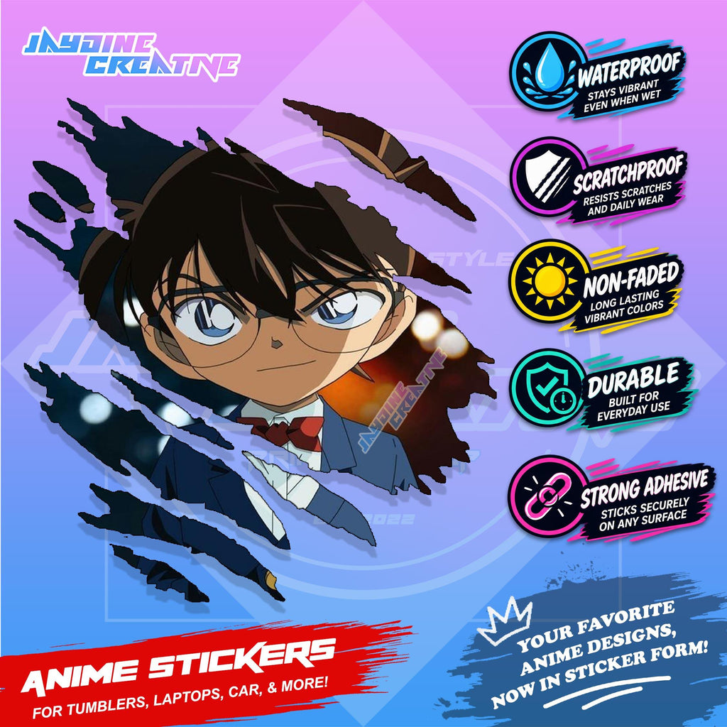 Detective Conan Anime Inspired Scratch Sticker | Waterproof Vinyl for Helmet, Laptop & Tumbler