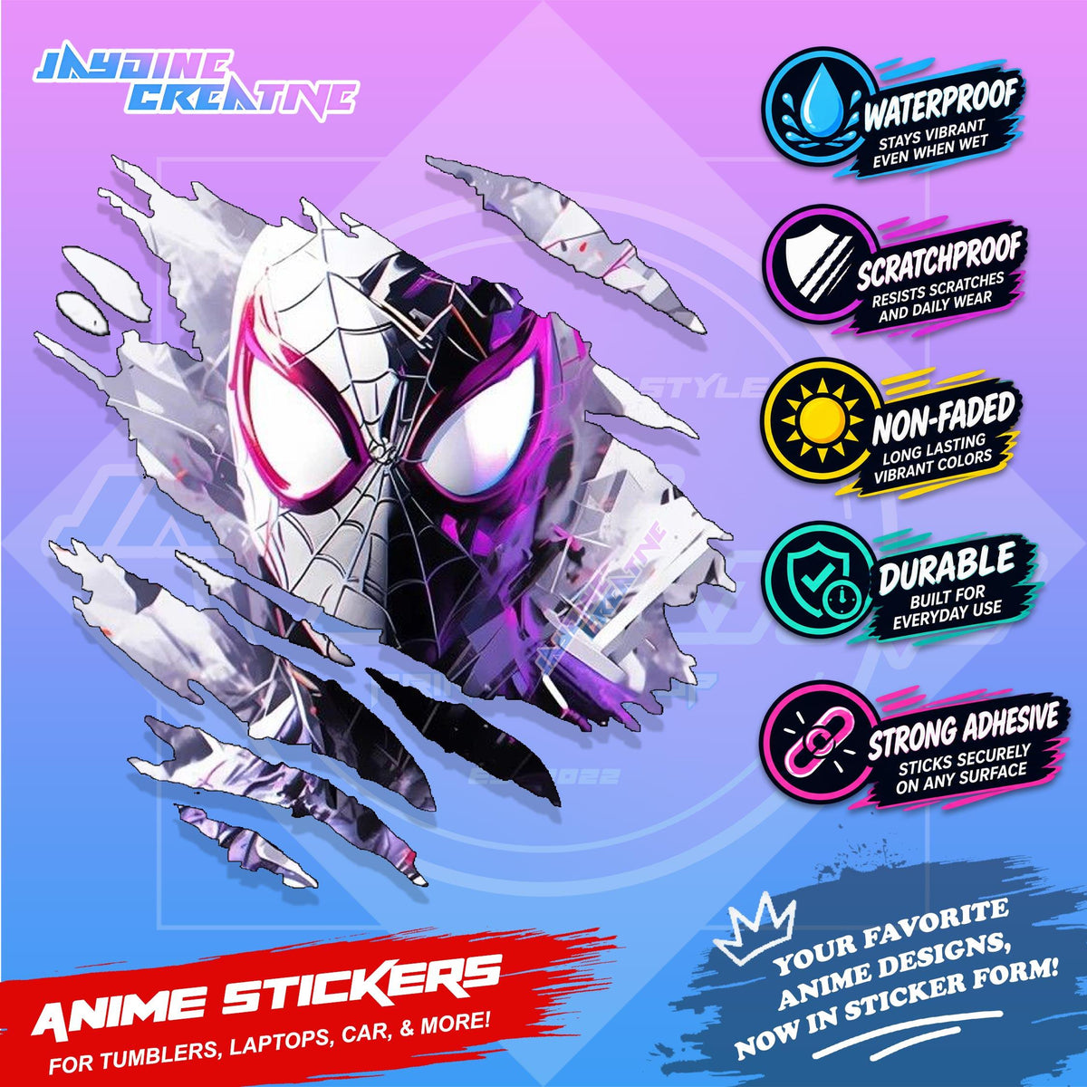 Spiderman Inspired Scratch Sticker Waterproof Vinyl for Helmet, Motorcycle, Car, Laptop & Tumbler
