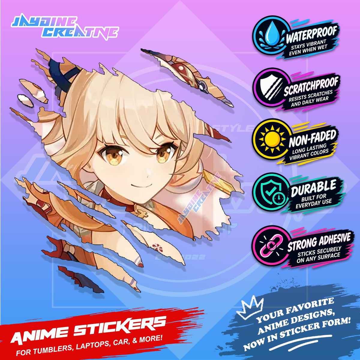 Genshin Inazuma Inspired Scratch Sticker Waterproof Vinyl for Helmet, Motorcycle, Car & Tumbler