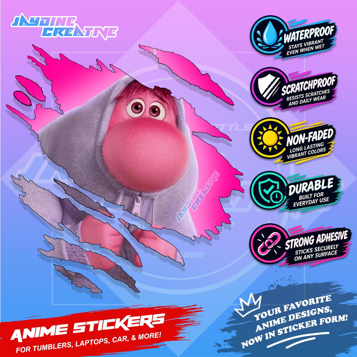 Inside Out Inspired Scratch Sticker Waterproof Vinyl for Helmet, Motorcycle, Laptop & Tumbler
