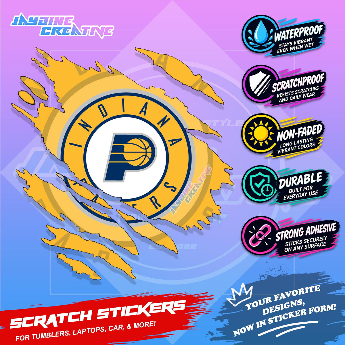 Basketball Team Inspired Scratch Sticker Waterproof Vinyl for Helmet, Motorcycle, Car, Laptop & Tumbler