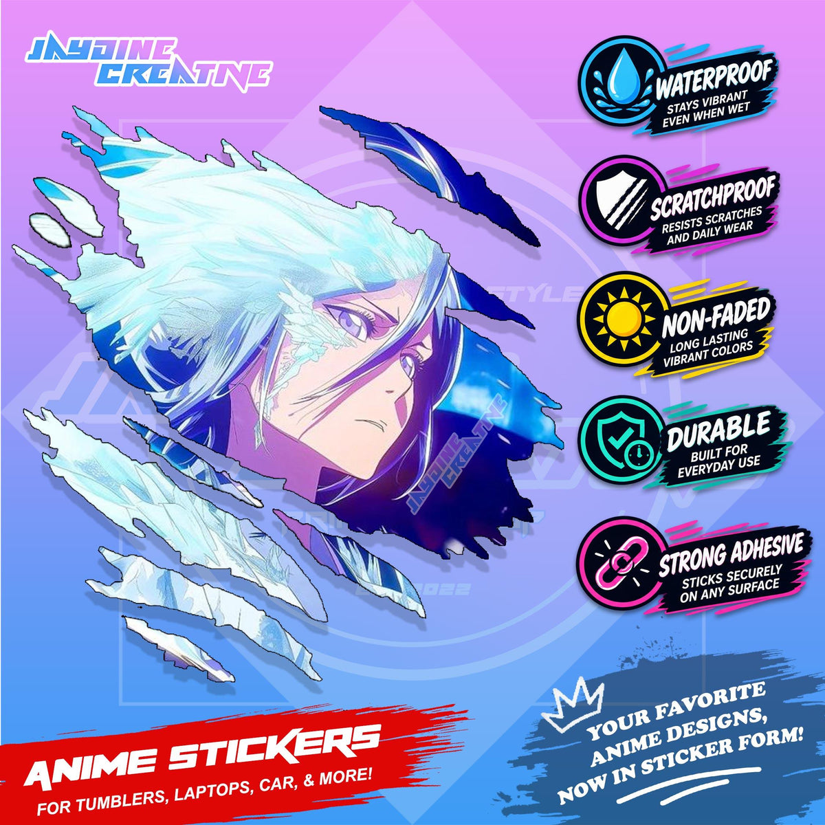 Bleach Anime Inspired Scratch Sticker Waterproof Vinyl for Helmet, Motorcycle, Car, Laptop & Tumbler