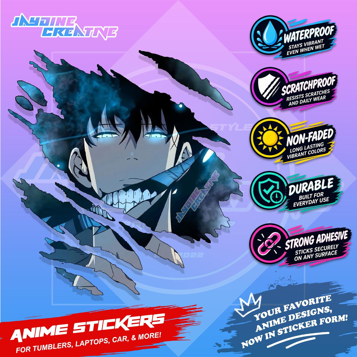Solo Leveling Inspired Scratch Sticker | Waterproof Vinyl for Helmet, Motorcycle, Car & Tumbler