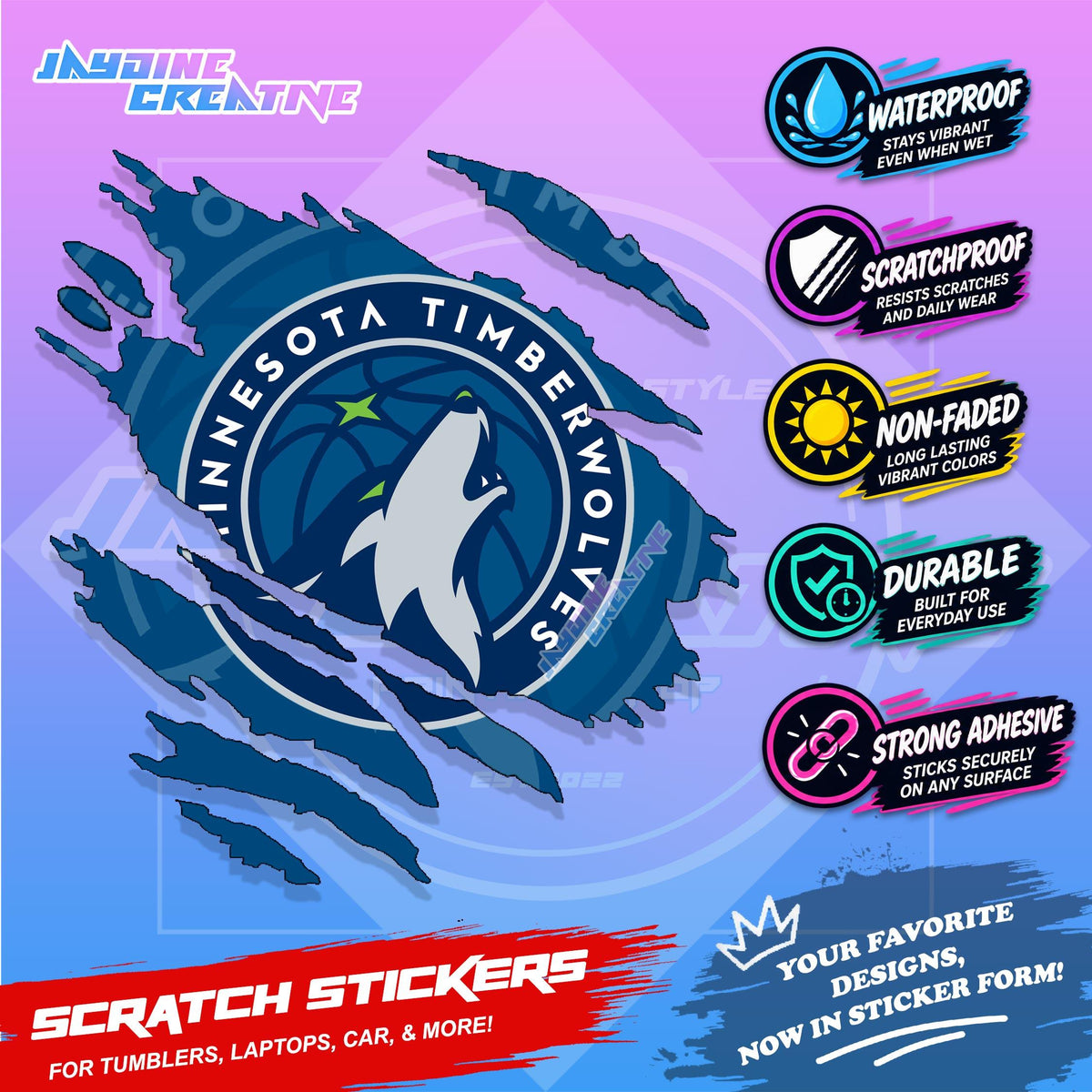 Basketball Team Inspired Scratch Sticker Waterproof Vinyl for Helmet, Motorcycle, Car, Laptop & Tumbler