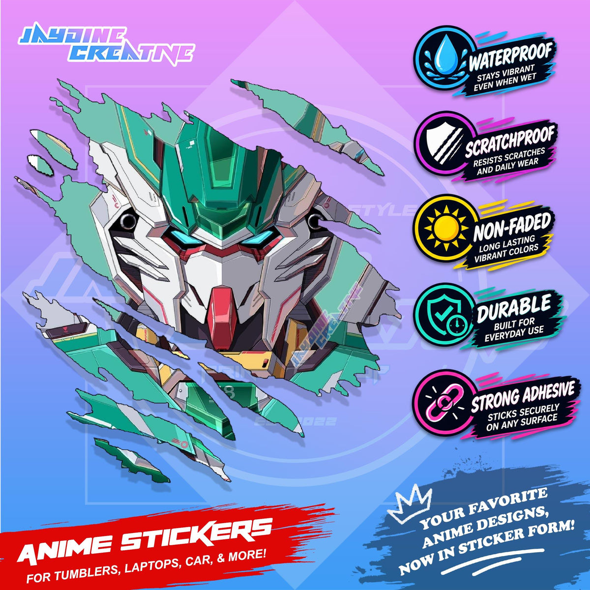 Gundam Inspired Scratch Sticker | Waterproof Vinyl for Helmet, Motorcycle, Car, Laptop & Tumbler