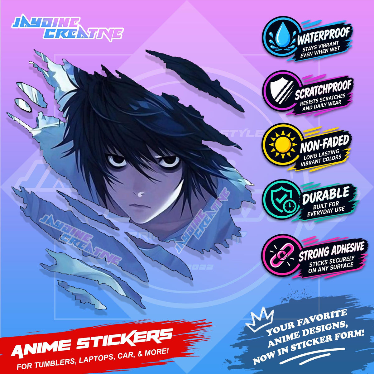 All Anime Anime Inspired Set 2  Anime Inspired Scratch Sticker Waterproof Vinyl for Helmet, Motorcycle, Car, Laptop & Tumbler