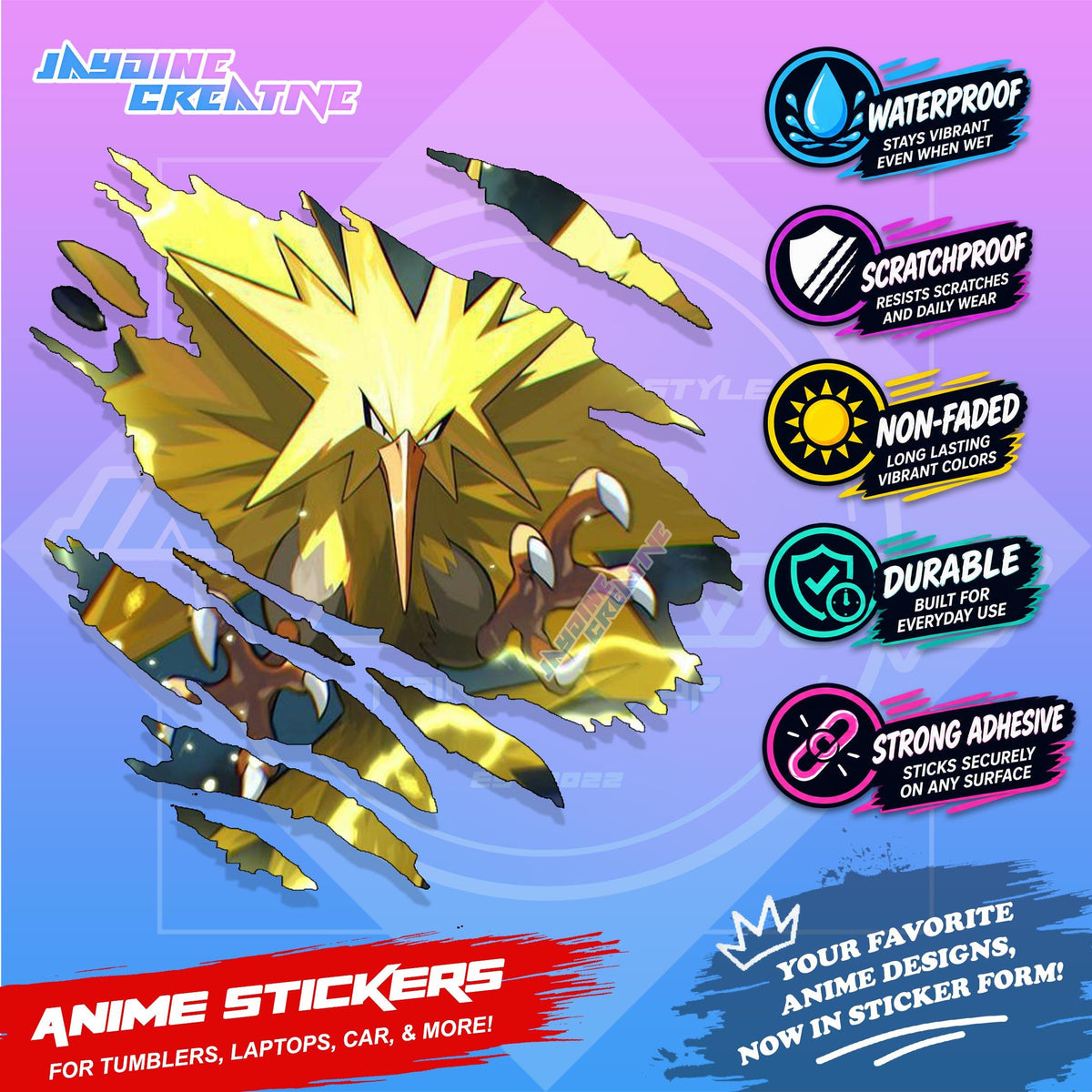 Pokemon Inspired Scratch Sticker | Waterproof Vinyl for Helmet, Motorcycle, Car & Tumbler