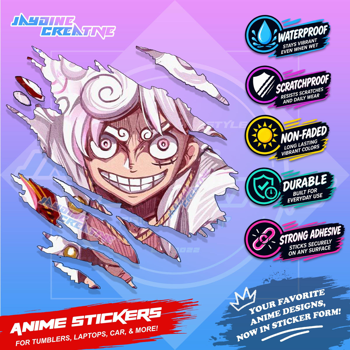 One Piece Anime Inspired Scratch Sticker Waterproof Vinyl for Helmet, Motorcycle, Car, Laptop, Phone & Tumbler
