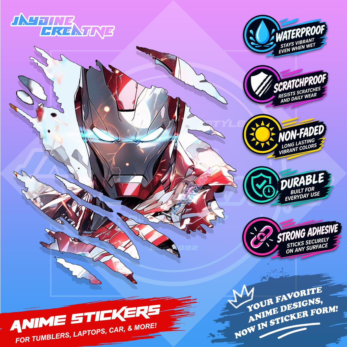 Ironman Marvel Inspired Scratch Sticker Waterproof Vinyl for Helmet, Motorcycle, Laptop & Tumbler